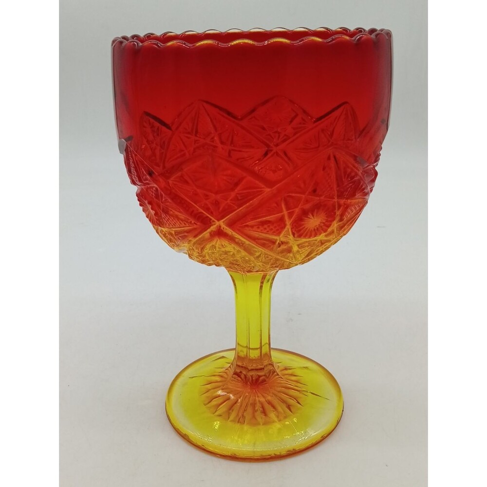 Vintage Viking Amberina Glass Yesteryear 8" Chalice Compote Bowl Cadmium Glow